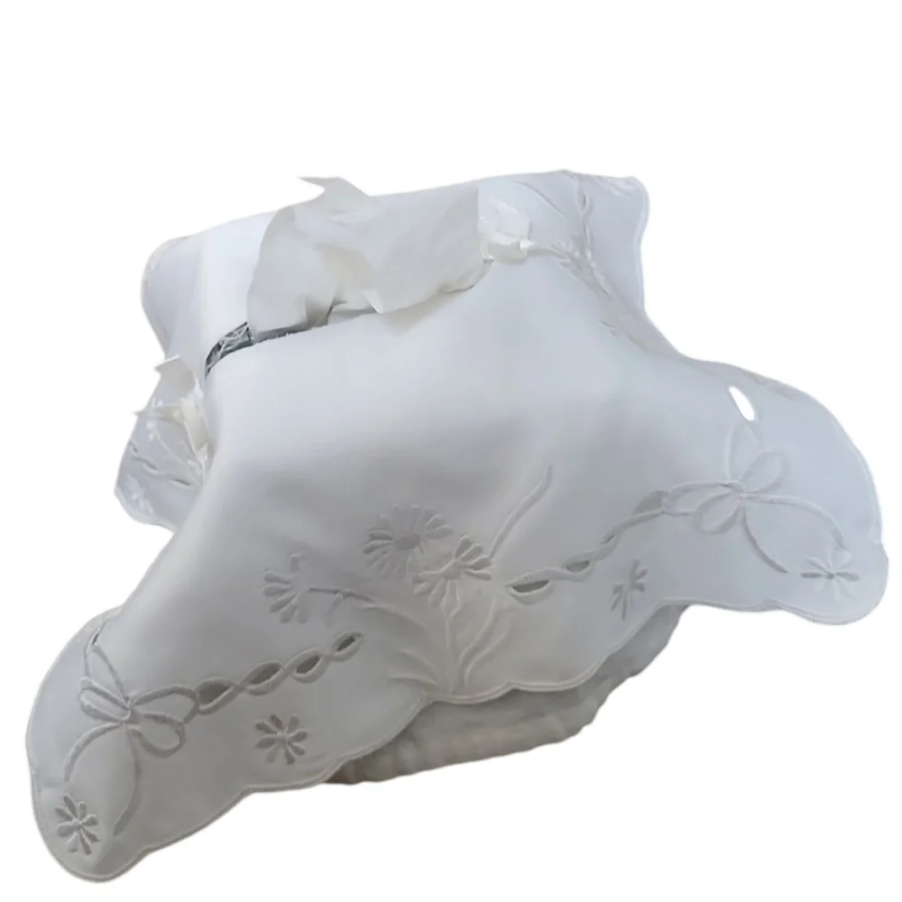 Coquette Floral Tissue Box Cover Cutwork Lace Overlay
